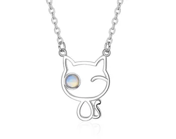 

Genuine 925 sterling silver lovely animal cat necklace in pendant necklace chain fashion silver jewelry suitable for women