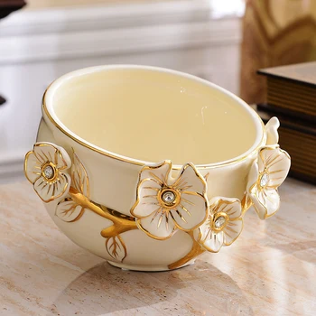 

Desktop trash can, small living room, ceramic European style table, mini dustbin, luxurious cover without lid