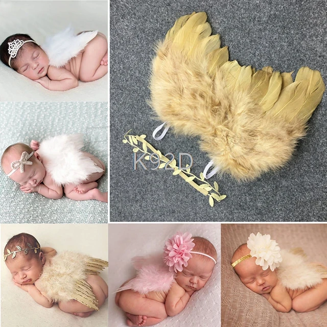 Infant Baby Feather Pearl Flower Headband Angel Wings Photo Prop Birthday Party N07 in Hair 