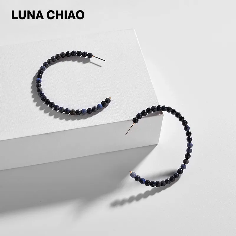 Женские серьги кольца LUNA CHIAO большие из натурального камня с