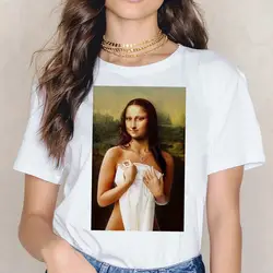 Хип хоп Мона Лиза новая футболка для моды женская футболка Kawaii женский эстетический Топ Футболка с круглым вырезом белая верхняя одежда с