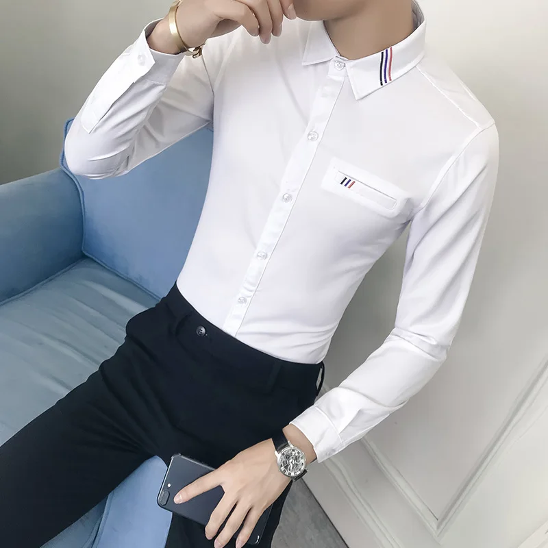 2019 Весенняя Корейская мужская рубашка с длинными рукавами трехцветный тонкий костюм-512-3