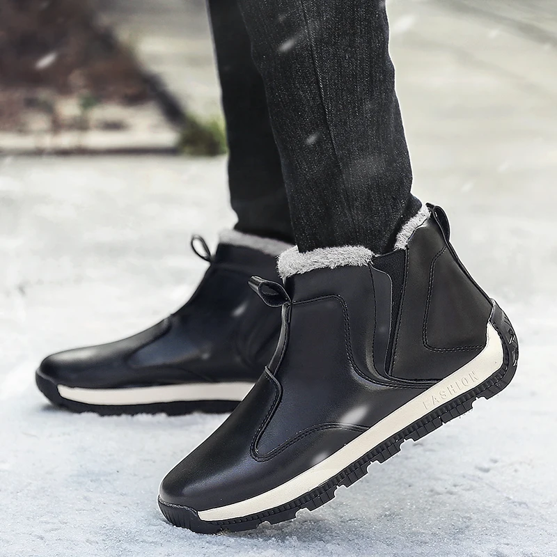 

Men Shoes Warm Winter Shoes Snow Boots Leather Slip On Low Plush Shoes Large size 48 botas hombre UBA223