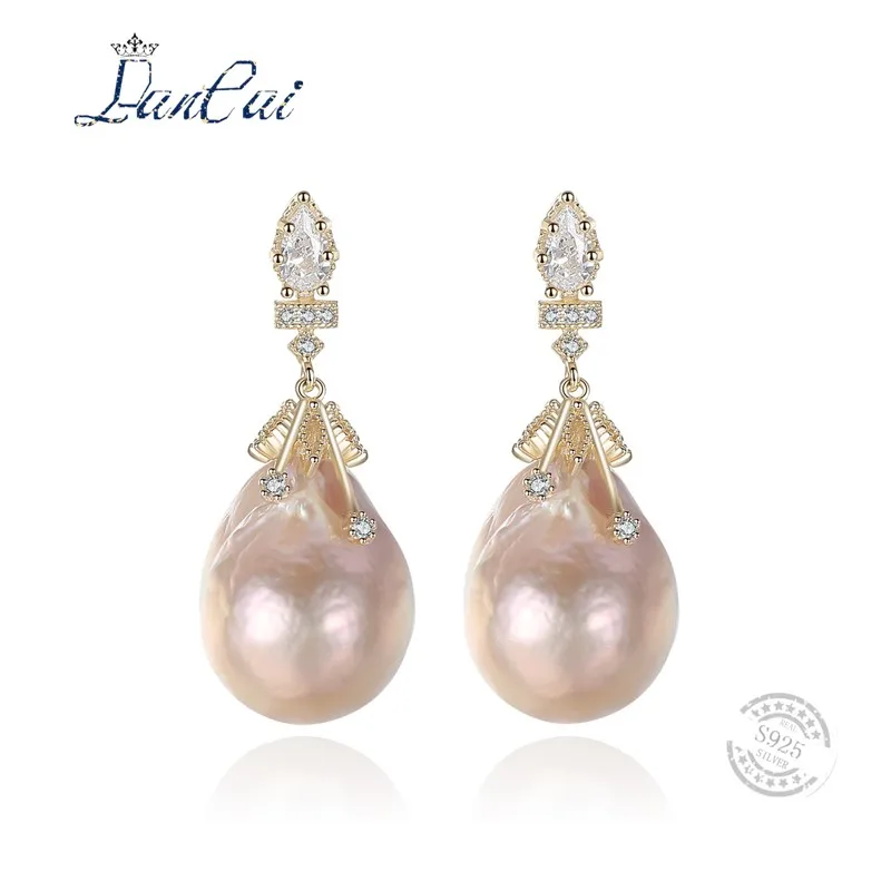 

LANCAI Genuine Big Size 100% Natural Baroque Pearl Stud Earrings for Women Real 925 Sterling Silver Pearl Earrings Fine Jewelry