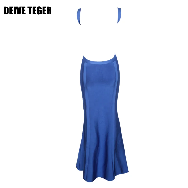 DEIVE Teger Sexy Back Открыть Вечерние платья оборками Вечеринка пол Длина Длинные