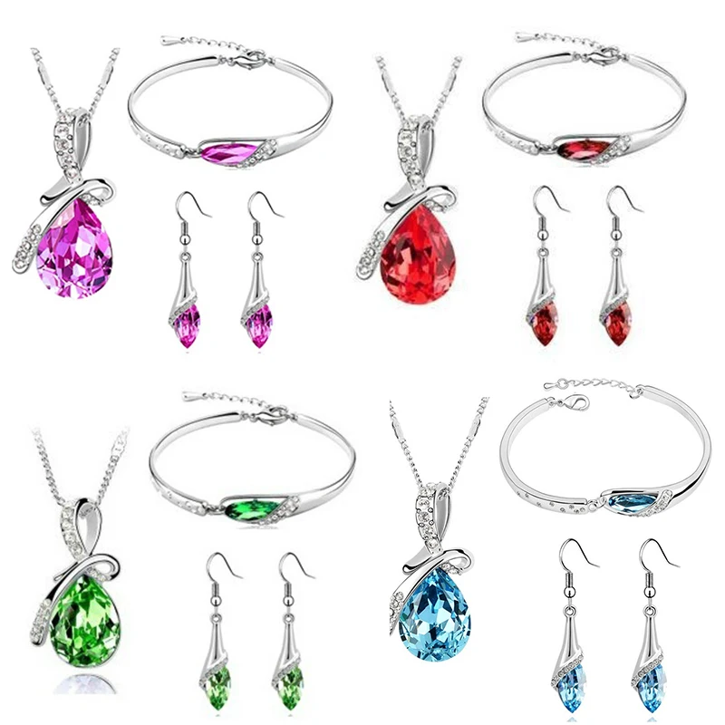 Бренд Topkeeping, комплекты ювелирных изделий с кристаллами для девочек, подвески и ожерелья, серьги-гвоздики, браслет, браслеты на цепочке, модные ювелирные изделия для женщин
