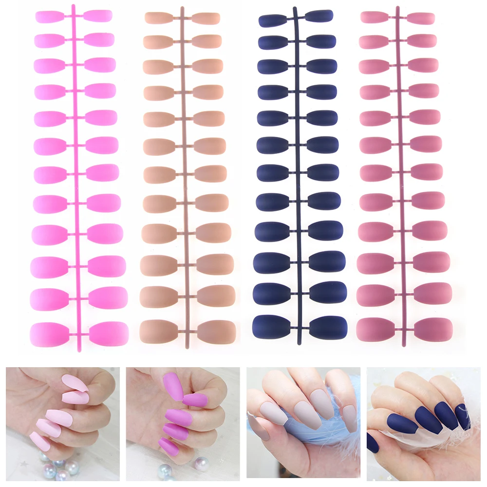 

1SET Matte Coffin False Nails Sticker Artificial Full Tips Patch Women Girl Pure Colour Fake Nail Art Care Tool Accessories