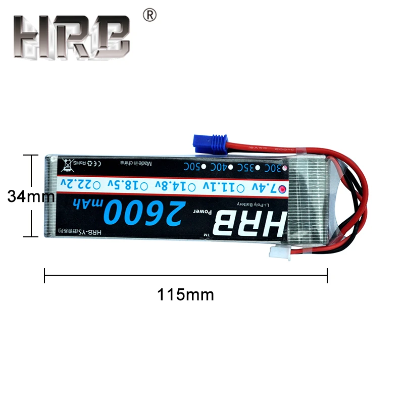 HRB 2600mAh литий-полимерный Батарея 7,4 V 11,1 V EC2 2S 3S 30C T деканов 14,8 V 18,5 V 22,2 V 3,7 V 4S 5S 6S для самолетов автомобилей fpv-дронов с дистанционным управлением Запчасти