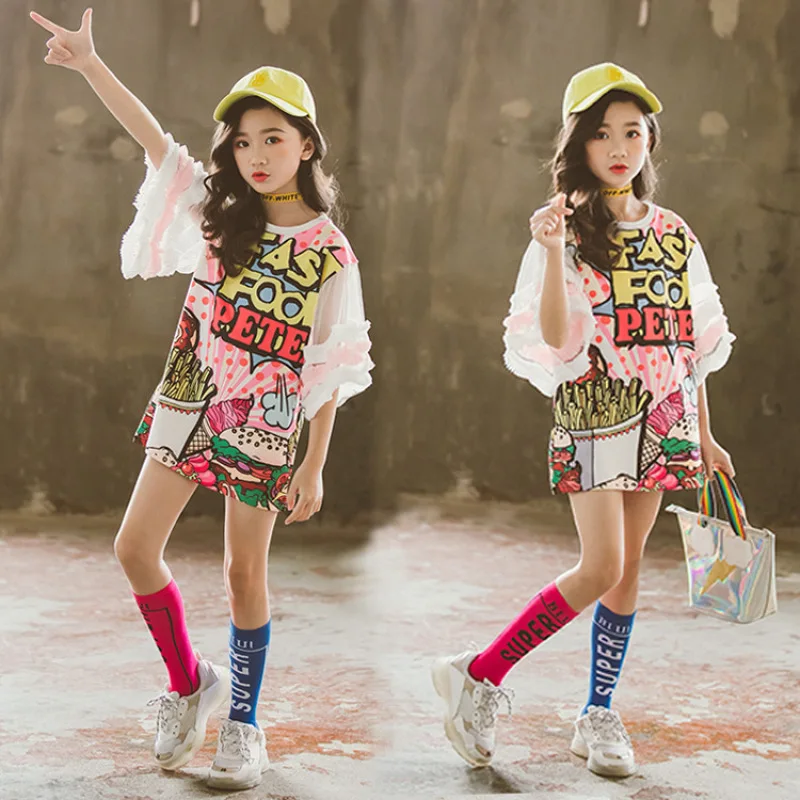 С рисунками из мультфильмов для девочек платье с принтом es детей Костюмы Лето Еда Письмо Платье с принтом, с кружевным плетением, свободная, с короткими рукавами Вечерние Vestido