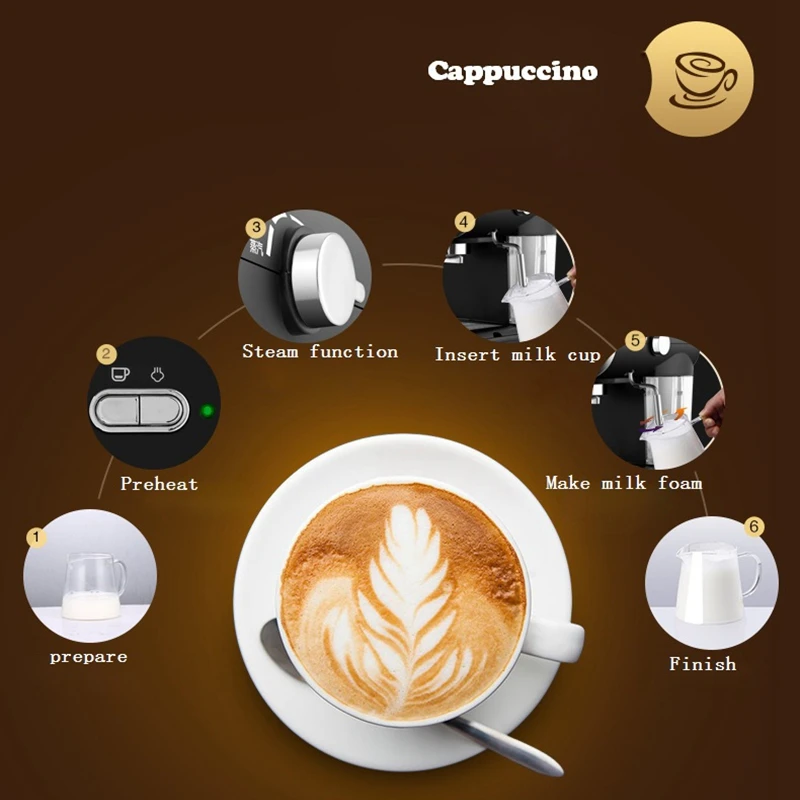 Espresso Coffee Machine Semi-automatic Coffee Maker Cappuccino Moka Milk Frother Foamer High-pressure 20BAR