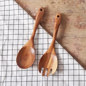 

2PCS Rice Spoons Handmade Natural Rustic Nontoxic Wooden Spoon Set Soup Dinner Salad Pasta Dessert Serving Cooking Tools Kitchen