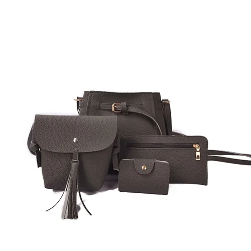 Модный комплект из искусственной кожи, сумка для женщин, однотонная мягкая искусственная кожа, женские дизайнерские сумки-мессенджеры на плечо, сумка через плечо, сумки, комплект из 4 предметов - Цвет: Темно-серый