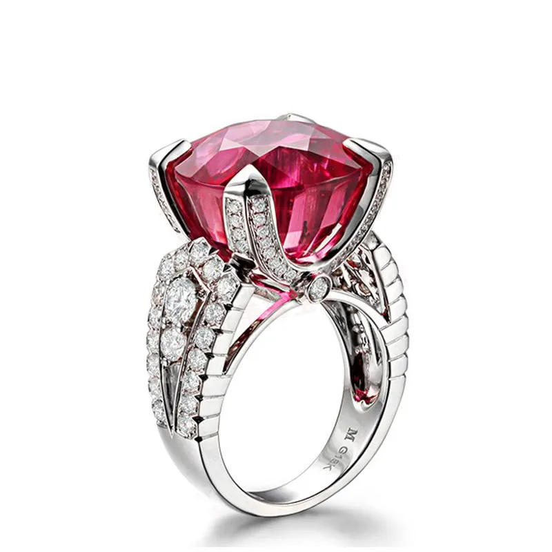 

Luxury Big Garnet Jewelry ring Princess Cut 10ct AAAAA Zircon stone 300pcs CZ S925 Sterling Silver Engagement Wedding Ring Gift