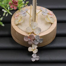 Lanyika комплект ювелирных изделий изысканный три листа цветок кисточкой полное покрытие ожерелье с серьги для свадьбы, помолвки популярные лучшие подарки