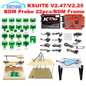 

KTAG V2.25 7.020 KESS V2.47 5.017 ECU Chip Tuning Tool LED BDM Frame 4pcs Probe Pens BDM Probe 22pcs Full Adapters BDM100