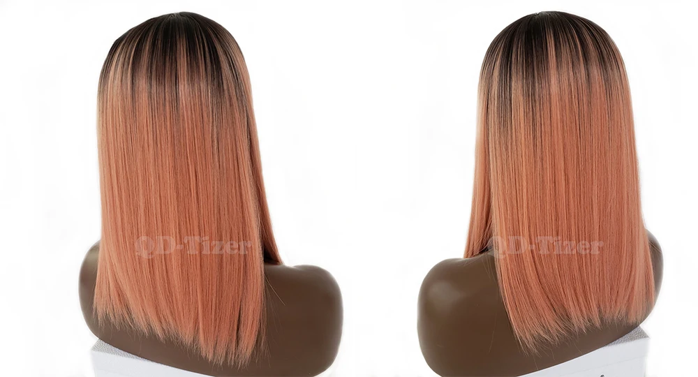 QD-TIZER Pink Color Short Straight Synthetic Lace Front Wig Short Lob Hair Glueless with Baby Hair Lace Front Wigs for Black Women 4