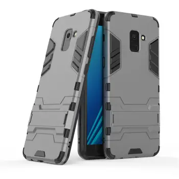 

50pcs/lot New Arrival Hybrid 2 in 1 Hard PC +TPU Back Case For Samsung Galaxy A8 Plus 2018 With Stand Flexible Armor