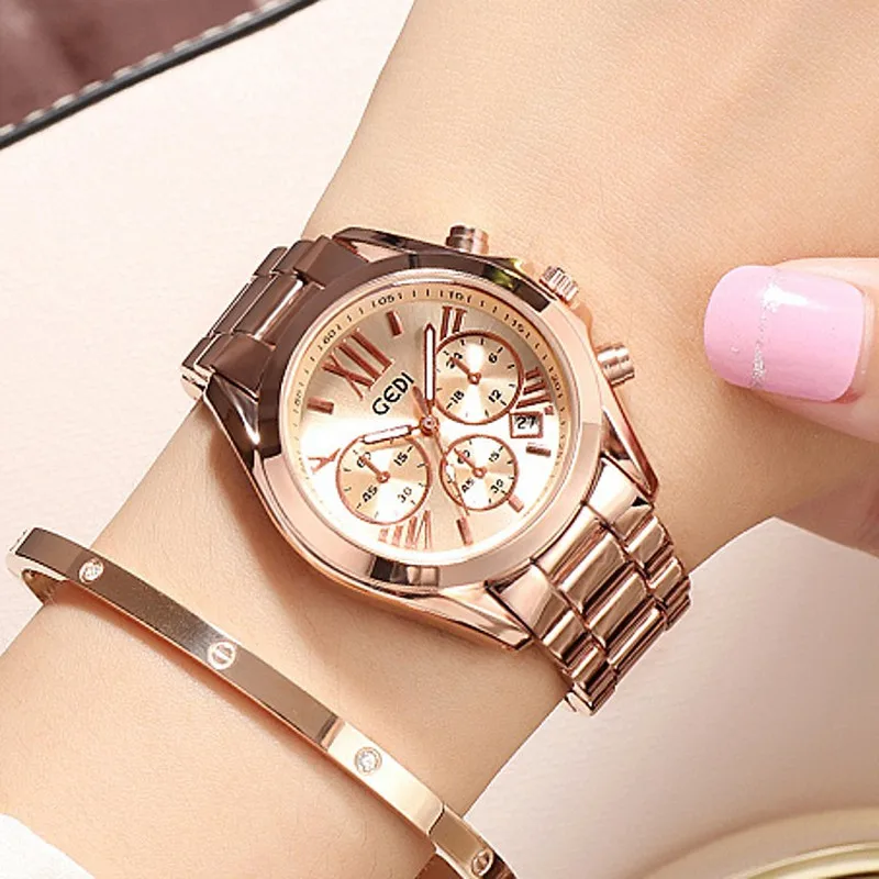 Супер женские часы с браслетом женские кварцевые часы из нержавеющей стали из розового золота женские водонепроницаемые часы relojes para mujer