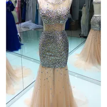 Роскошные платья для выпускного вечера с открытой спиной, прозрачные платья в пол с кристаллами и бисером, золотые женские длинные вечерние платья