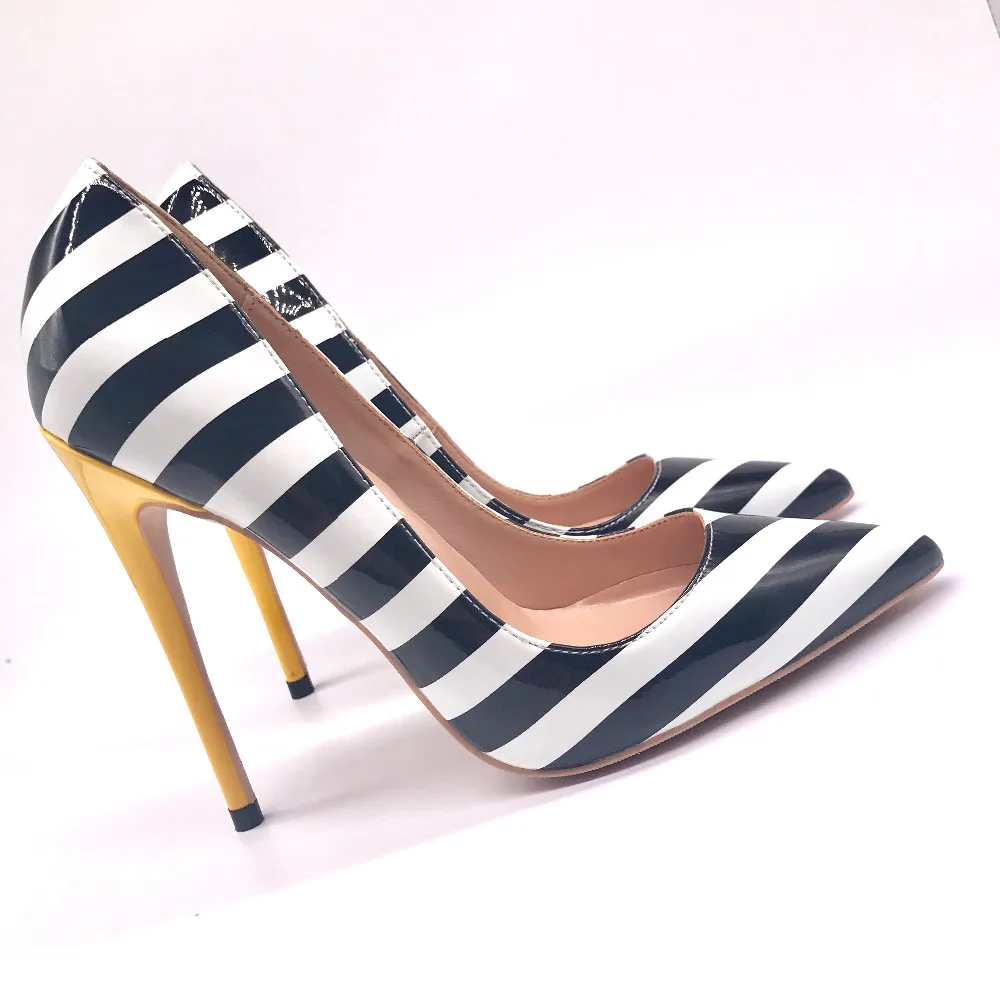 

Free shipping fashion women Pumps zebra Stripe patent leather Pointy toe high heels shoes size33-43 12cm 10cm 8cm party shoes