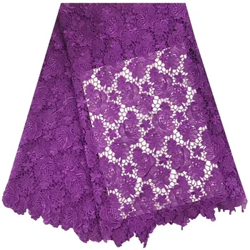 

2018 Purple Color Nigerian Guipure Lace Embroidery Fabrics Flower Pattern Cord Lace Fabrics Wholesale For Wedding Dress 1011B
