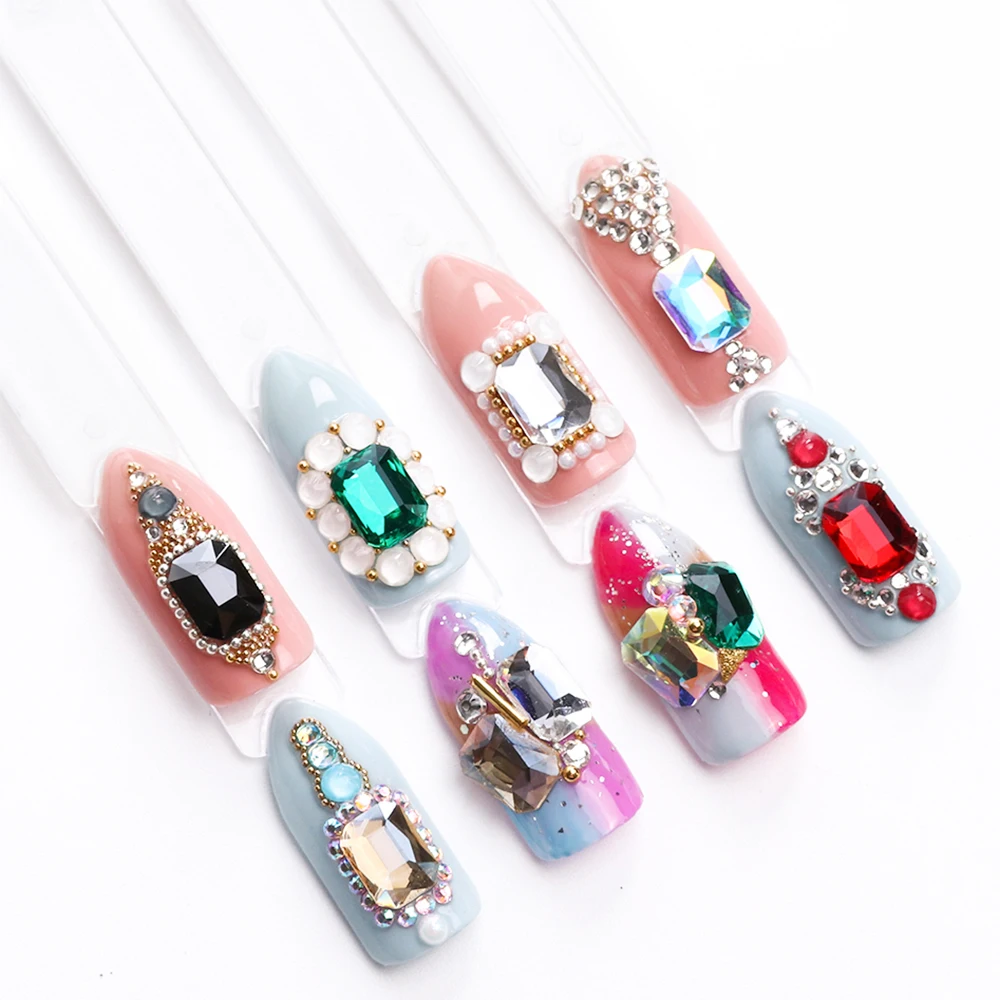 

10pcs Flat Back Strass Nail Crystal Rhinestones AB Rectangle Design Decoration 3D Gem Charm Manicure Jewelry Stone Access BE714
