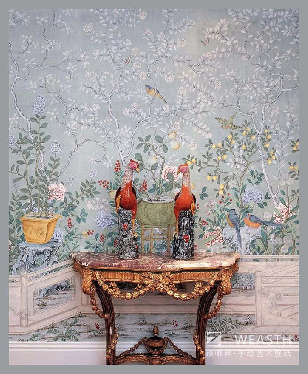 Классический элегантный ручной росписью шелковые обои живопись цветы с птицами много узоров и фон на выбор