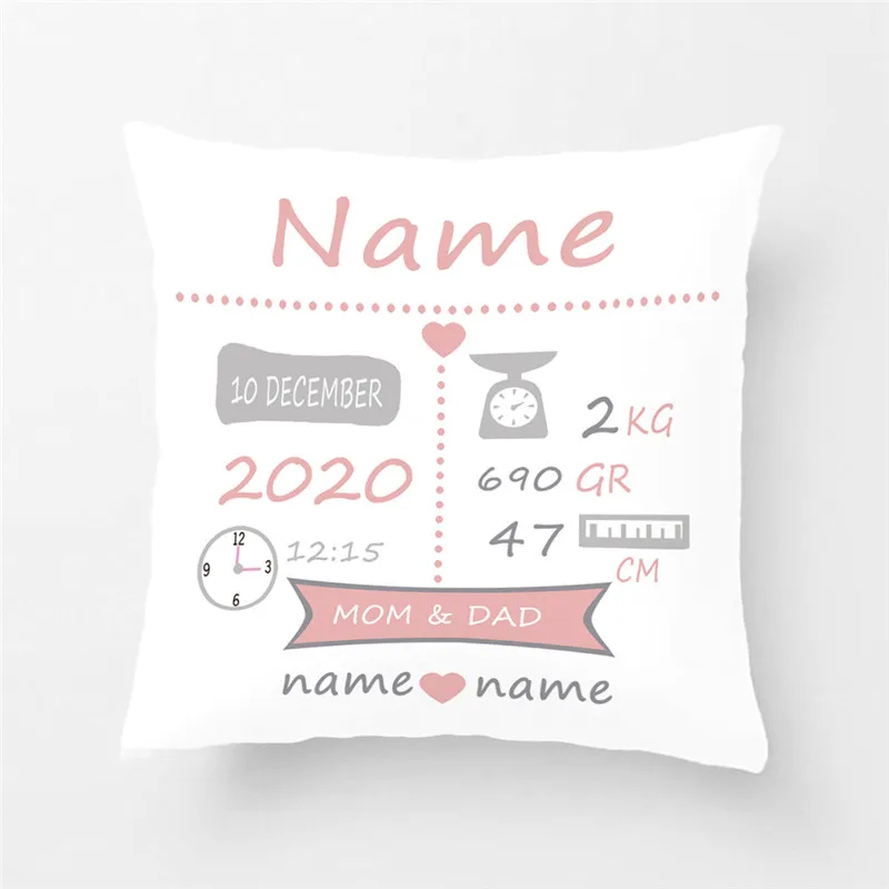 

Custom Cushion Cover For kids Baby Birth Pillow Case Boy Girl Pink Cushion Cover Decorative Kids Christmas Gift Pillow Covers