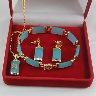 

FREE SHIPPING>>@> Wholesale fast SHIPPING >>>> Fine Blue jade pendant necklace bracelet earrings sets AAA k41 Natural jewelry