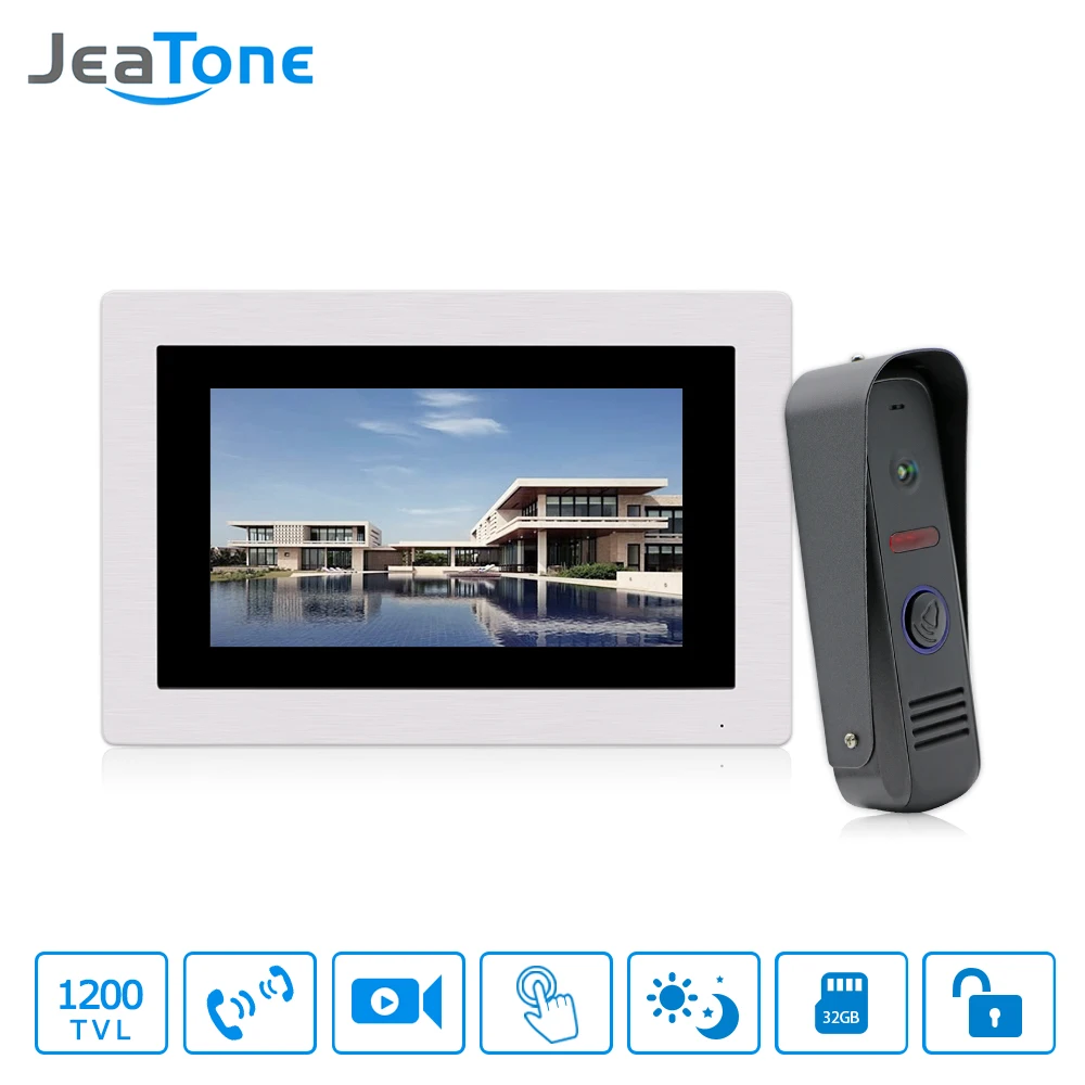 JeaTone 7\ Touch Screen Video Door Phone Intercom Waterproof Doorbell 4-Wired Home Intercom System Unlocking Motion Detection