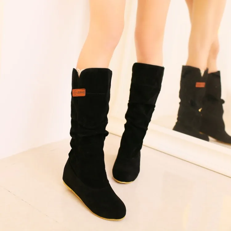 

Big Size 11 12 13 14 15 16 Suede Round Head Slope and Inner Increased High heel and Crus Sleeve Fashion Boots