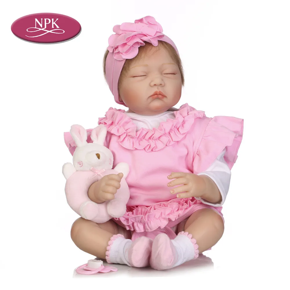 NPK 55CM Soft Silicone Reborn Baby Doll Newborn Girl Realistic Alive Princess Babies Dolls With Basket Toddler Kid Birthday Gift (2)