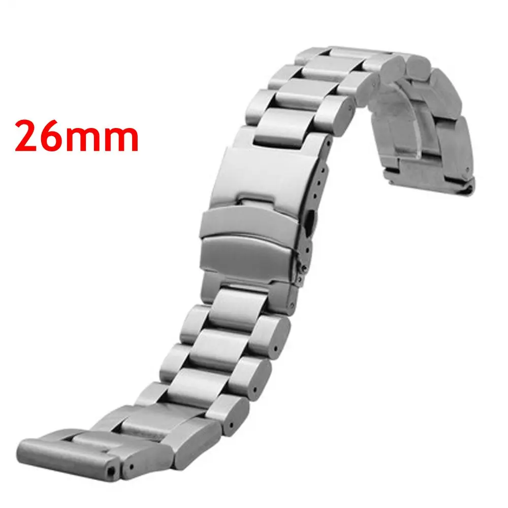 

2016 New Men Womn Watch Band 26mm Silvery Stainless Steel Strap for Hours with Folding Claps with Safty Replacement GD013526