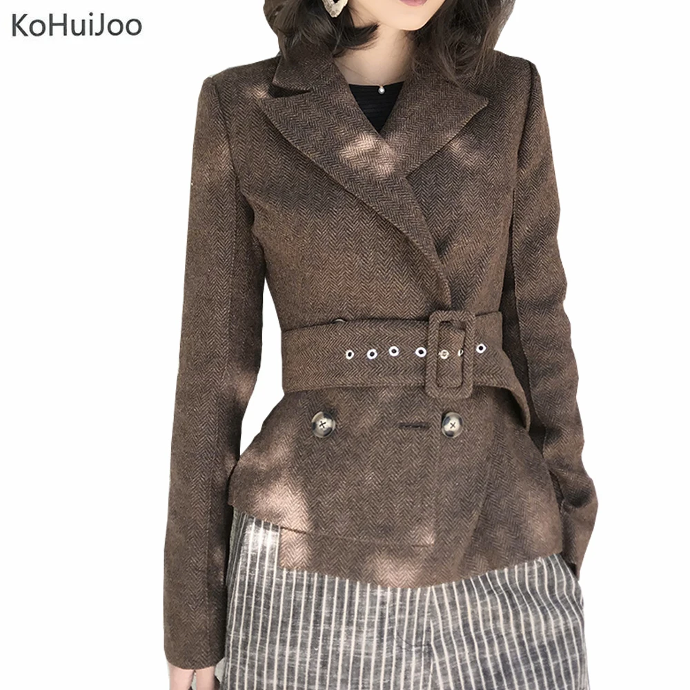 KoHuiJoo Autumn Winter Short Wool Coat Women Slim Belted Fashion Office Ladies Elegant Cashmere Blazer Coats Jacket Female KoHuiJoo Autumn Winter Short Wool Coat Women Slim Belted Fashion Office Ladies Elegant Cashmere Blazer Coats Jacket Female