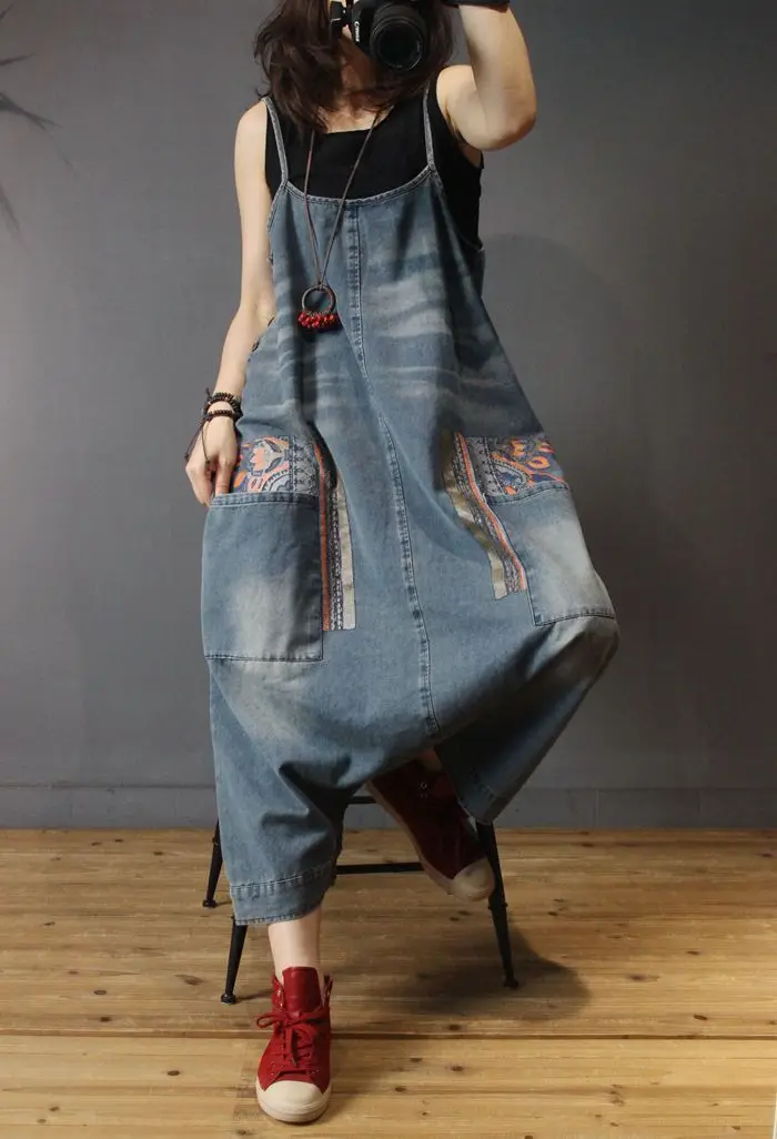 Женская Повседневная отбеленная джинсовая ткань Комбинезоны женские царапающиеся Лоскутные Комбинезоны женские винтажные спагетти