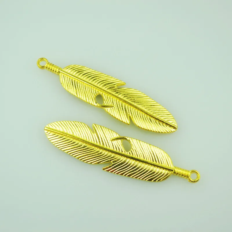

20 pcs Fashion golden feather charms metal charm pendants diy charms for jewelry making 62*15 mm A4126