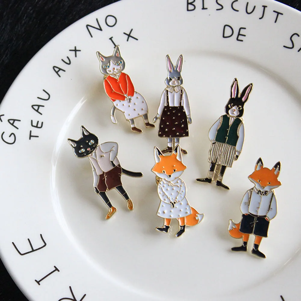 

New Arrival Cartoon Cute Cats Rabbits Foxes Metal Brooch Pins Fashion Jewelry Wholesale Cute Original Brooch