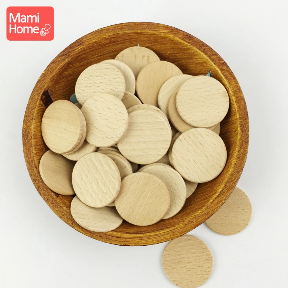 

mamihome 37mm 90pc Flat Wood Discs Coins Circles Beech Natural Smooth Wooden Teething Toys DIY Making Necklace Baby Teether