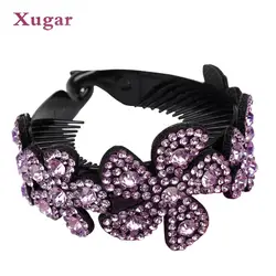 Xugar аксессуары для волос горный хрусталь Цветочные Шпильки для девочки элегантные хрустальные заколки круглые заколки для волос для