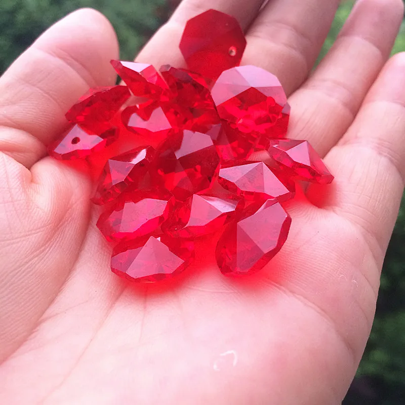 Contas de Vidro Buraco para Prisma Lustre de Contas de Cristal o Envio Gratuito de 100 Vermelho com 1 Lote Cristal Octagon Suncatchers Cortina Pçs - 14mm 5 O envio gratuito de 100 pçs lote