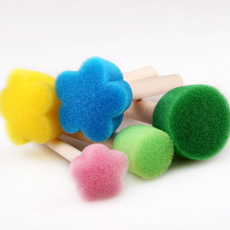 

5Pcs creative printing sponge brush children's art DIY painting tools colorful flower pattern drawing toy gifts