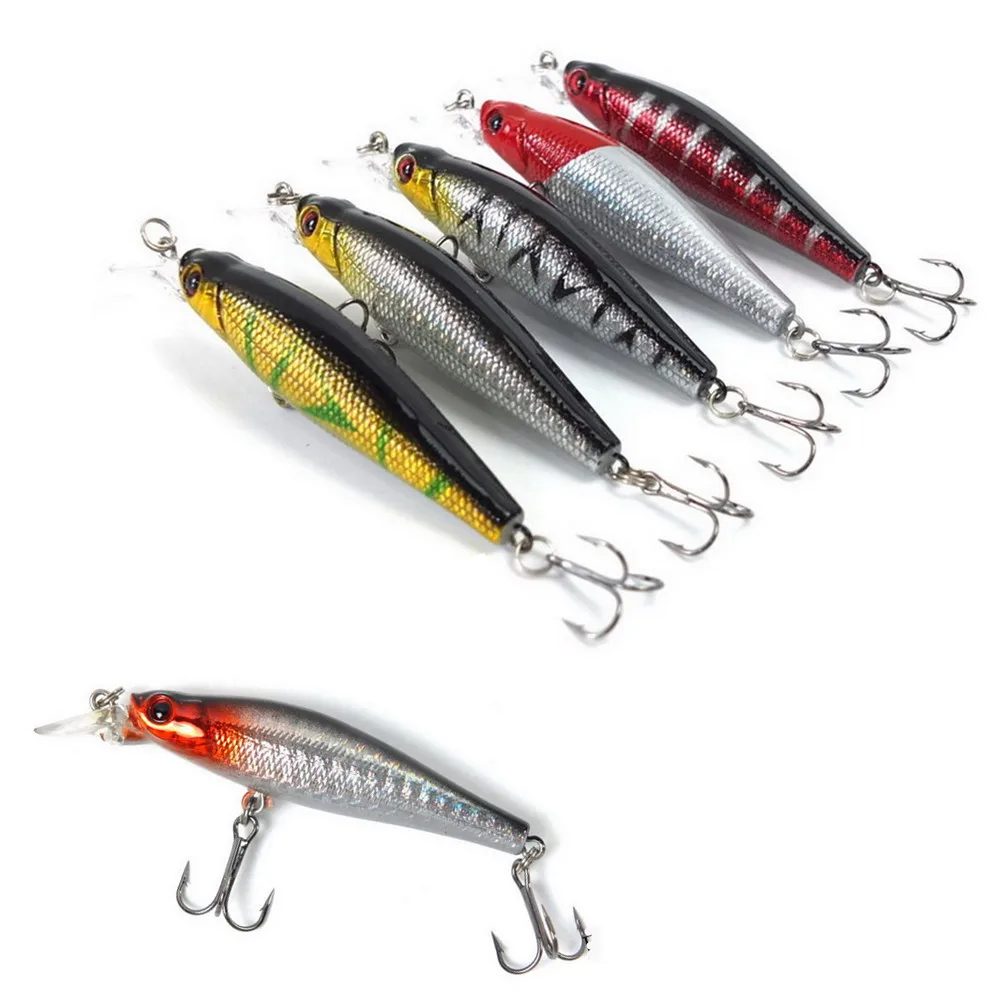 

6pcs/lot Lifelike 3D Eyes Fly Fishing Lure Medium Diver Tight Wobble Slow Floating 8.5g 8cm 5 Colors Hard Bait Minnow Crankbait