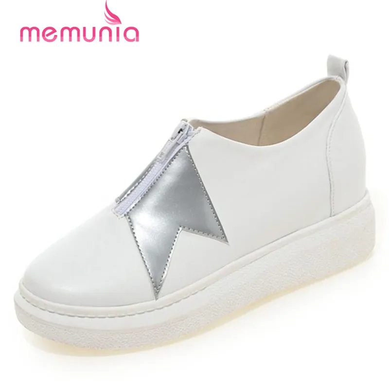 

MEMUNIA Round toe shoes women zipper mixed colors loafers big size 33-42 fashion contracted flat platform shoes