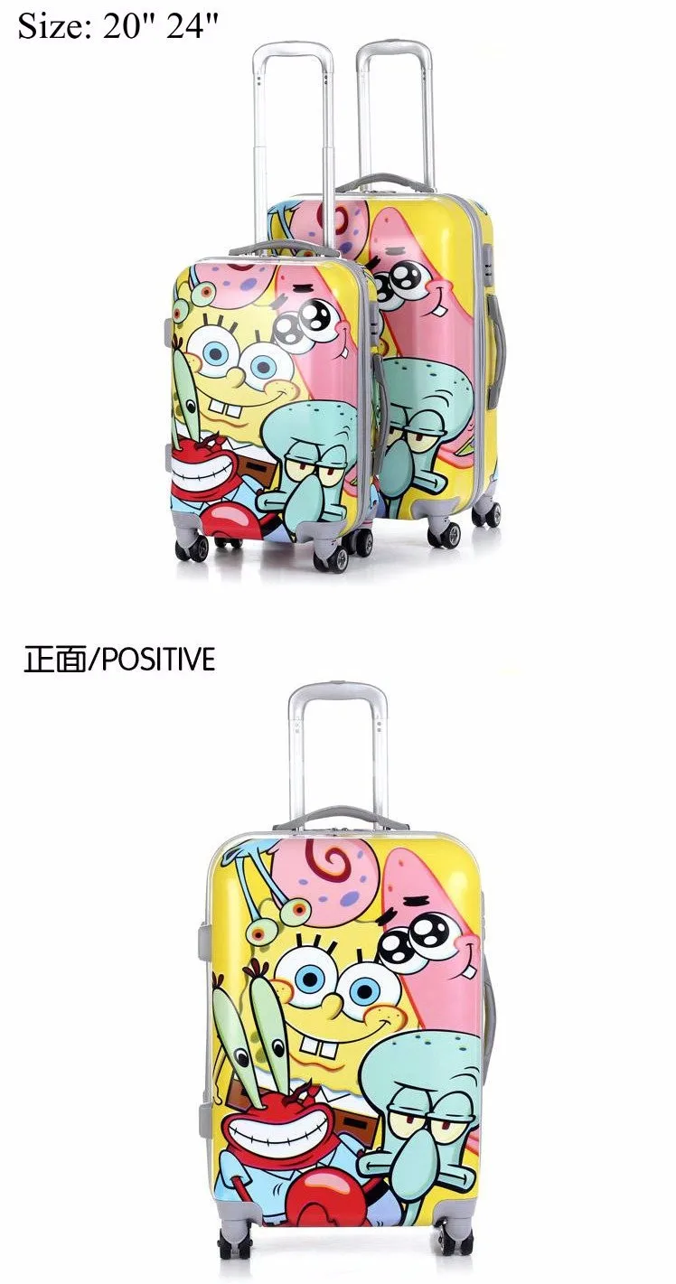 SpongeBob квадраты мультфильм детский Дорожный чемодан ABS+ PC Универсальный колеса женский чемодан для багажа на колесиках 2" 24" багаж