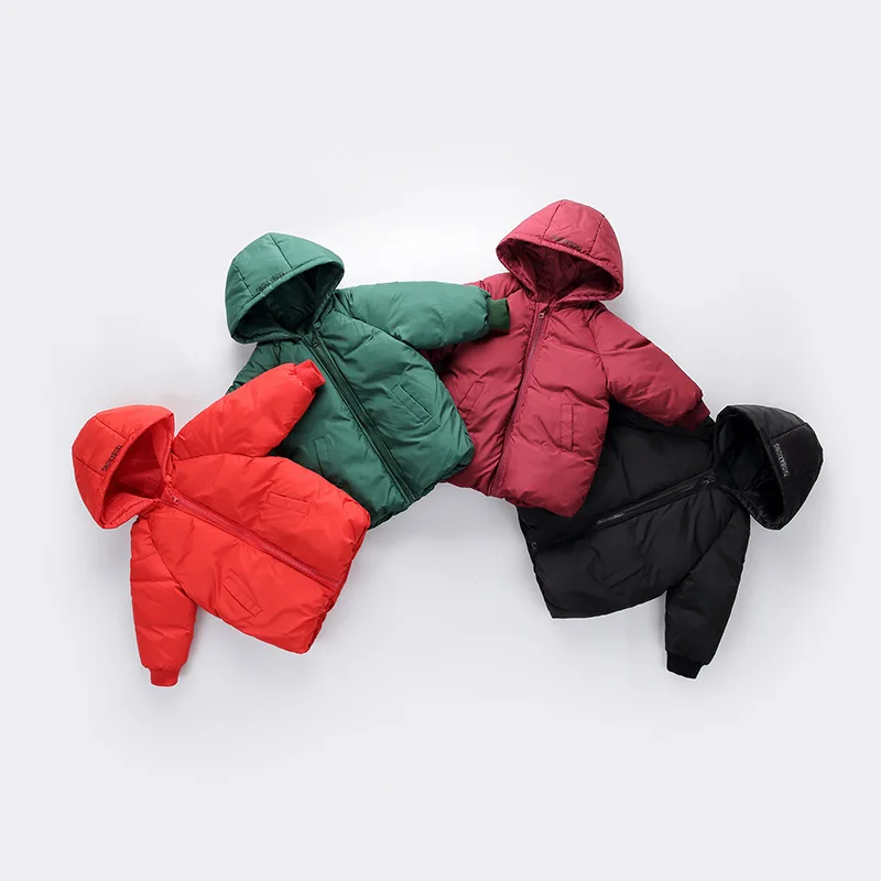 

2018 Autumn And Winter Children Thick Solid Color Clothing Feather Down Cotton Padded Jacket Unisex Novelty Hooded Cartoon wear