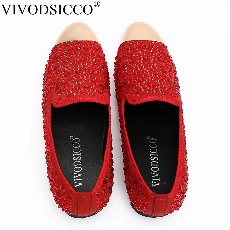 VIVODSICCO ручной работы, со стразами блеск мужские лоферы комнатные туфли повседневная обувь свадебное платье мужские туфли на плоской подошве натуральная кожа обувь