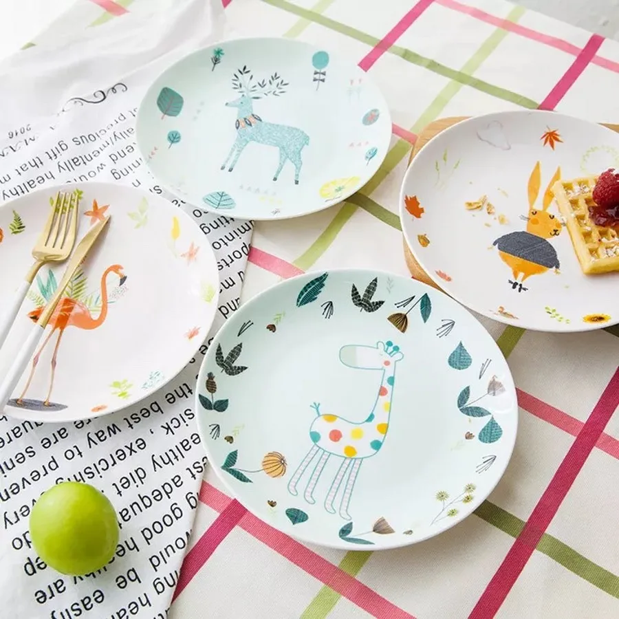 Bone china plate dish cute dish meal children feeding plate painted personality round cartoon children creative tableware Bone china plate dish cute dish meal children feeding plate painted personality round cartoon children creative tableware