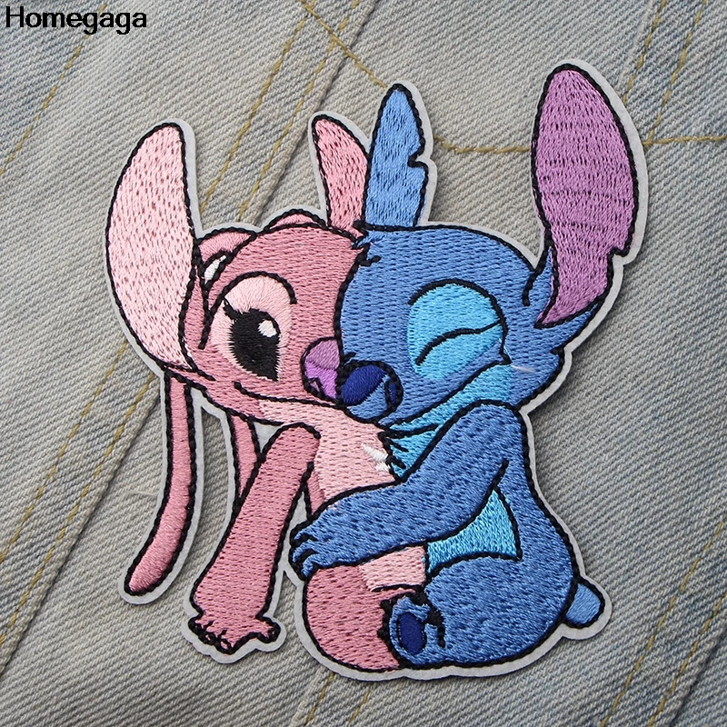 

Homegaga Lilo stitch couple Embroidered Iron On Patches Badges Patchwork Sewing Applique Jacket Backpack Badges stickers D1994