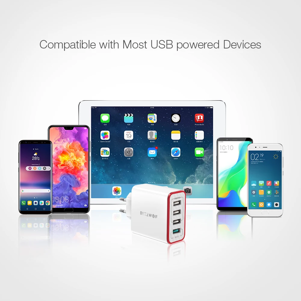 BlitzWolf 4 порта QC3.0 Быстрая зарядка EU Plug СВЕТОДИОДНЫЕ лампы высокой мощности 30 Вт 2.4A