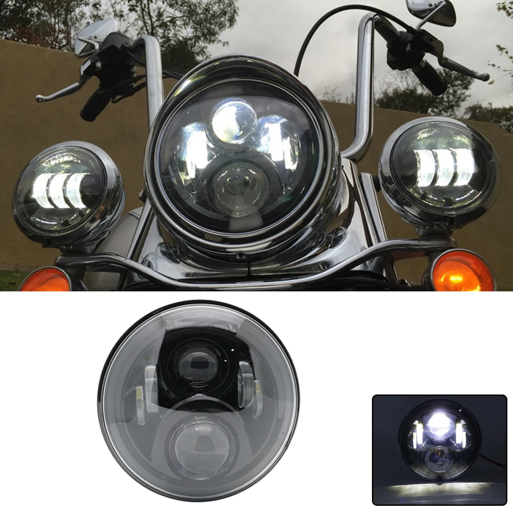 Motorcycles 7 Inch Led Headlight 50w Motorcycle Black Projector